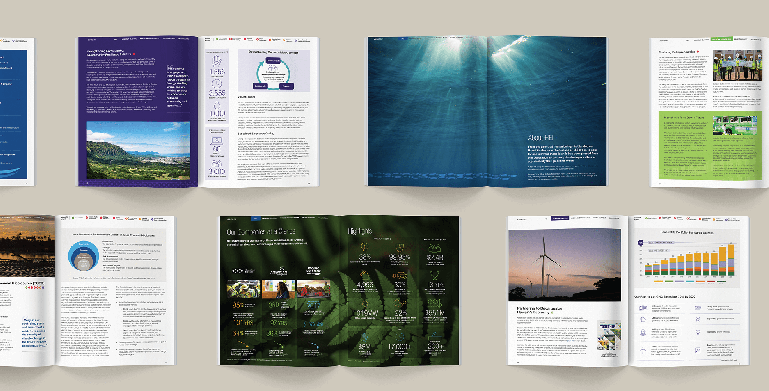 HEI annual report spreads
